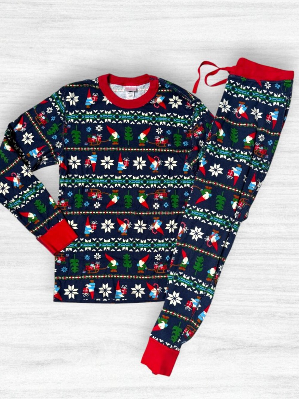Hanna Andersson Gnome Sweet Gnome Christmas Pajama Set Blue Red Holiday Adult M